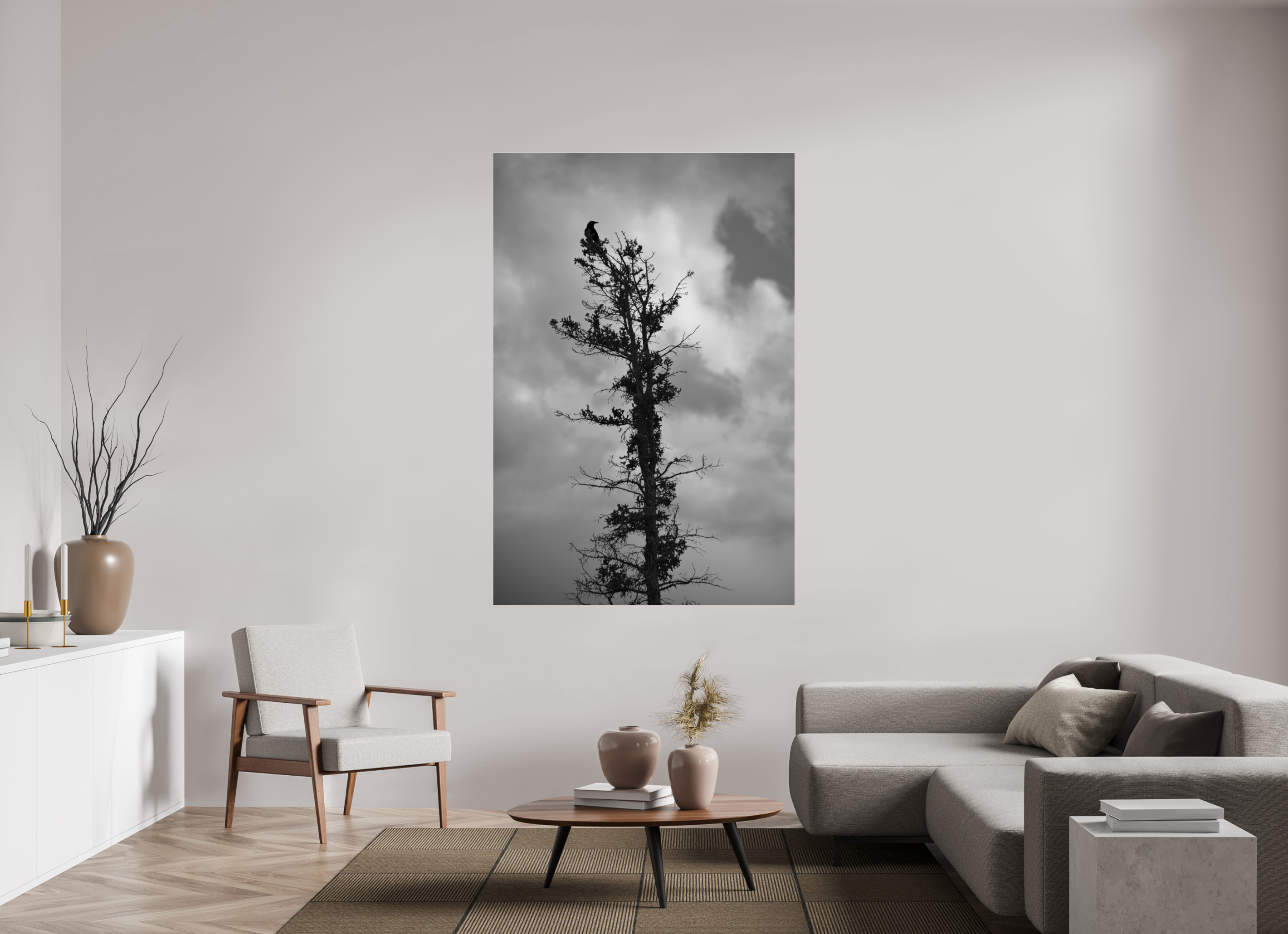 120 x 180 cm, B&W Baseline, No Frame, Rails. Foreboding Crow