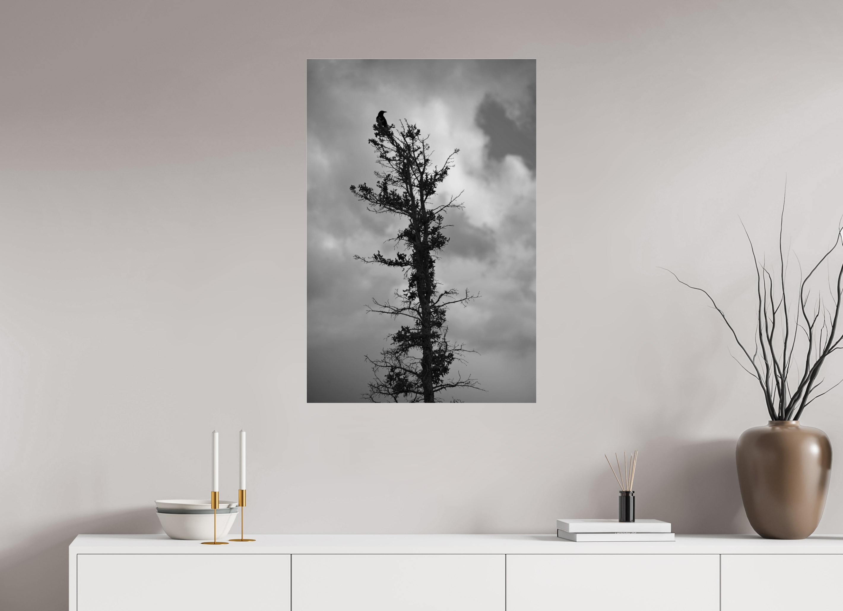 60 x 90 cm, B&W Baseline, No Frame, Rails. Foreboding Crow