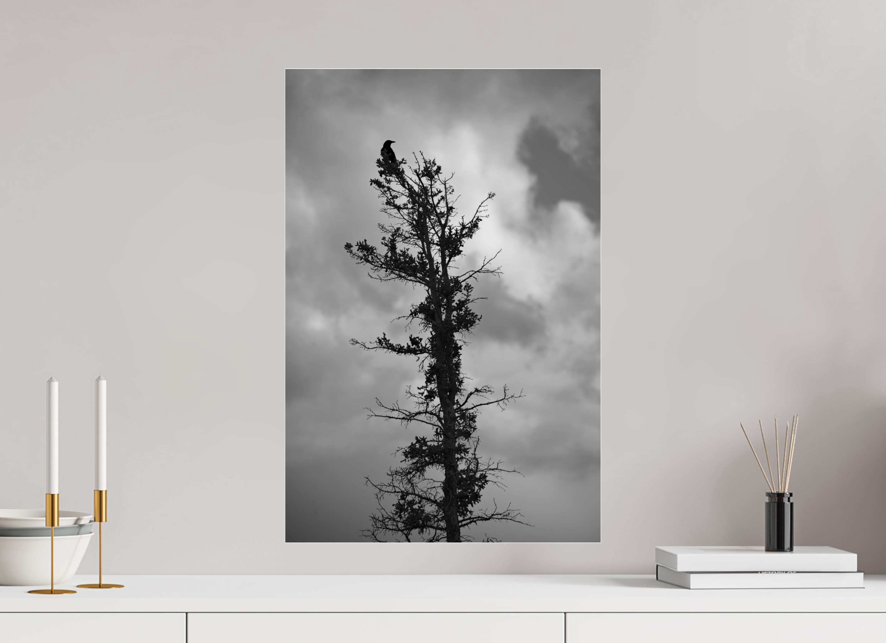 40 x 60 cm, B&W Baseline, No Frame, Rails. Foreboding Crow