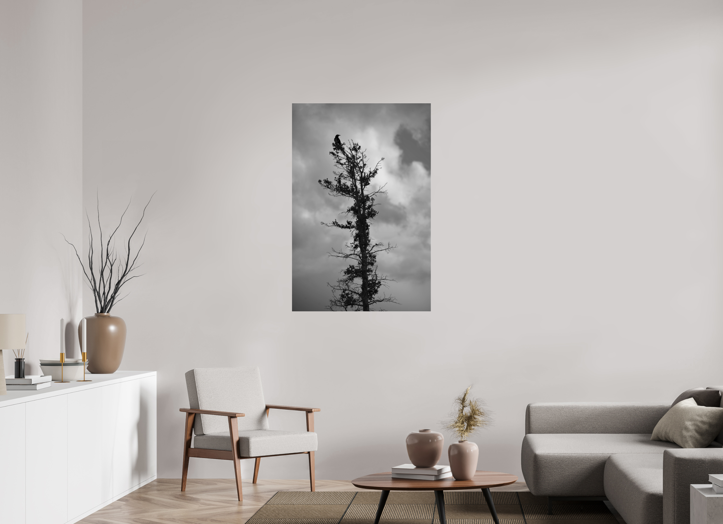 80 x 120 cm, B&W Baseline, No Frame, Rails. Foreboding Crow