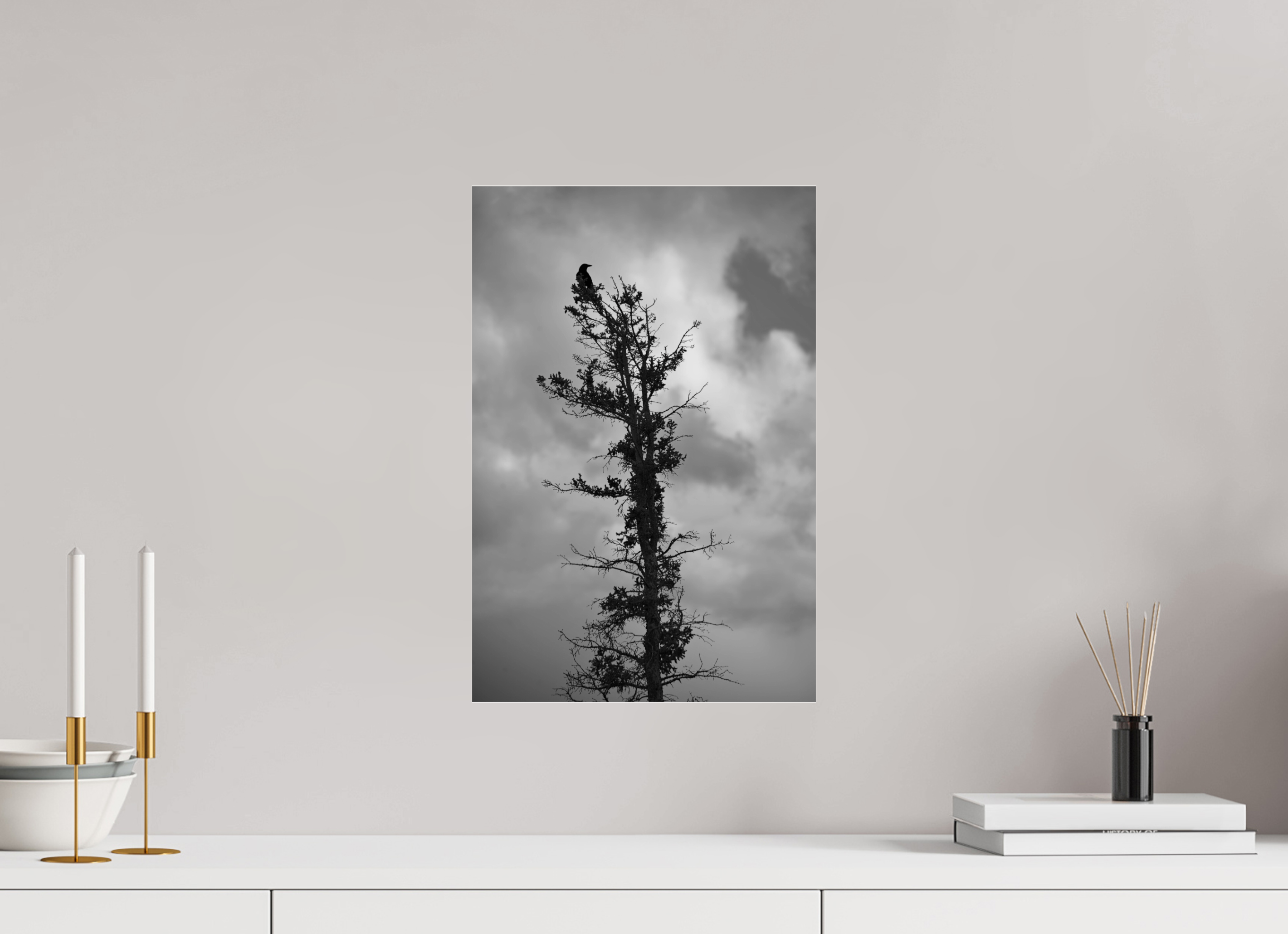 30 x 45 cm, B&W Baseline, No Frame, Rails. Foreboding Crow