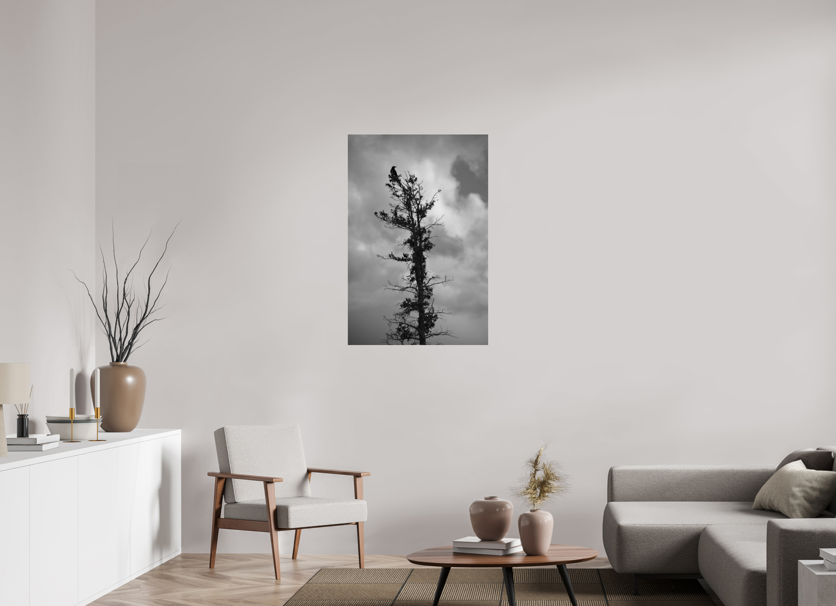 70 x 105 cm, B&W Baseline, No Frame, Rails. Foreboding Crow