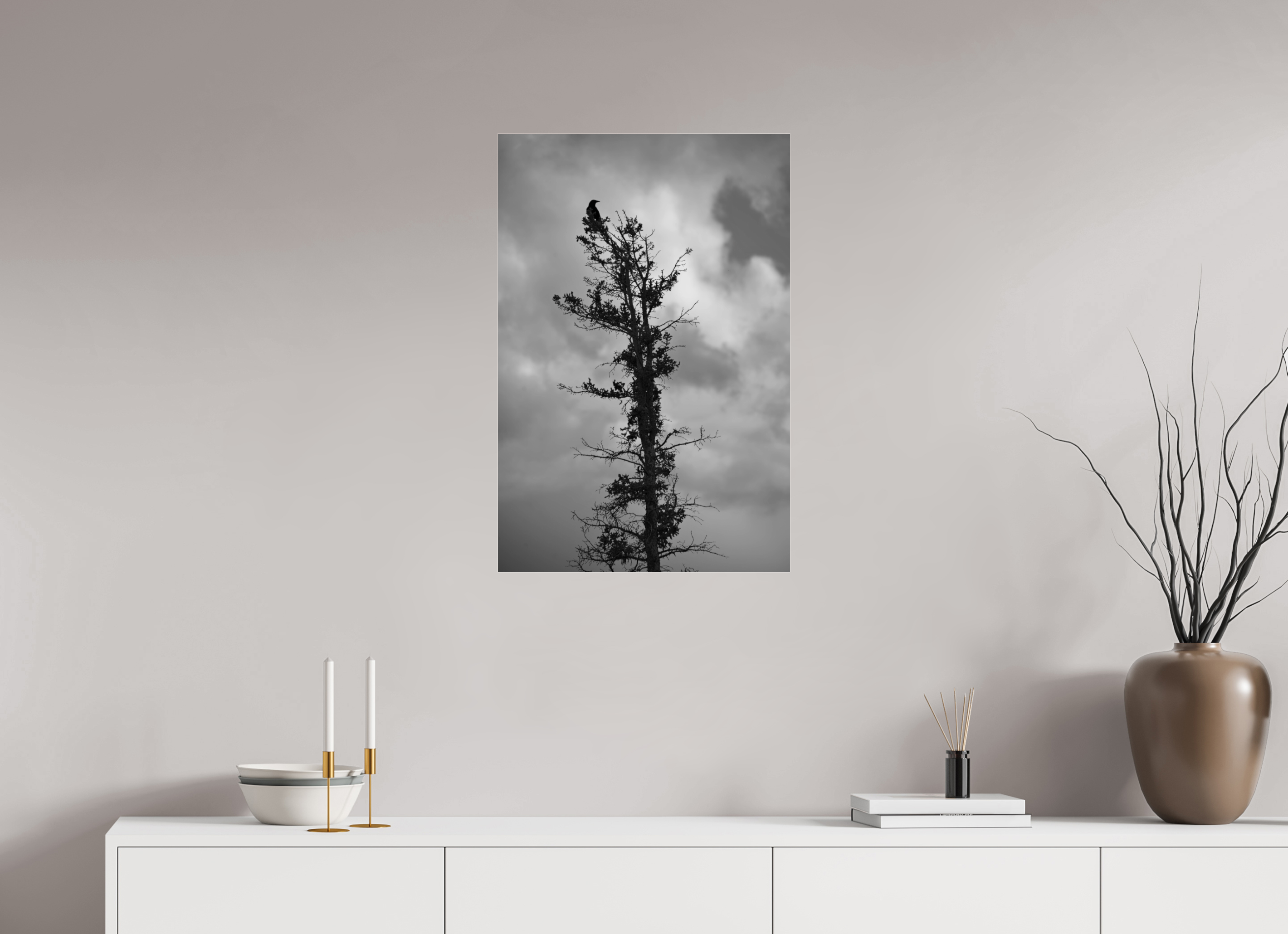 50 x 75 cm, B&W Baseline, No Frame, Rails. Foreboding Crow