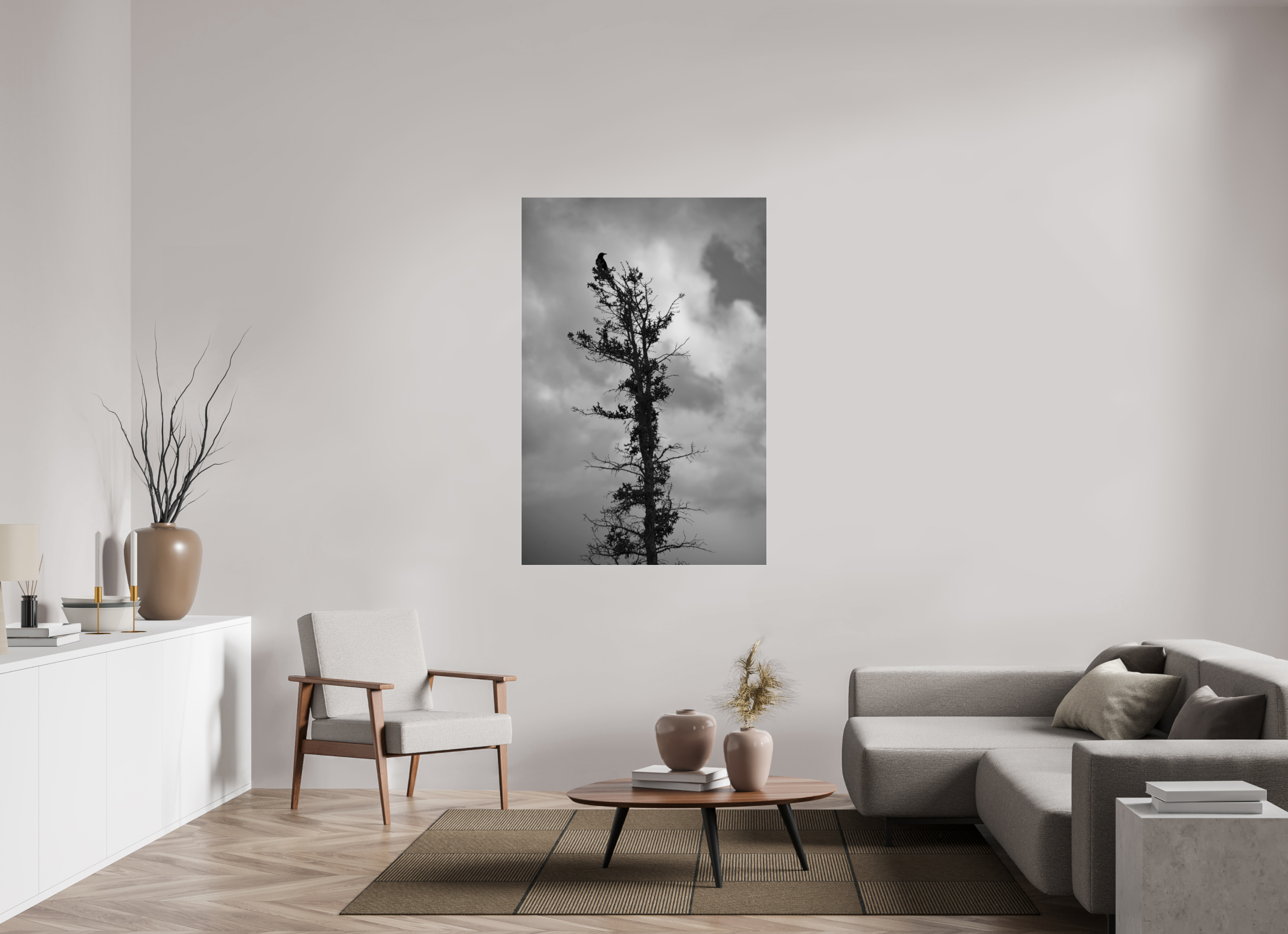100 x 150 cm, B&W Baseline, No Frame, Rails. Foreboding Crow